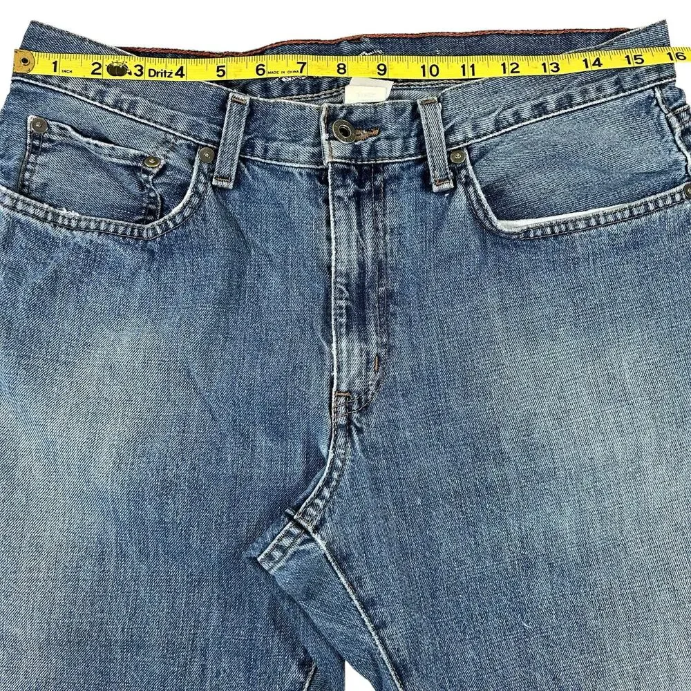 Eddie Bauer Men Jeans Size 33x32 Straight Blue Distressed Hems Classic Denim